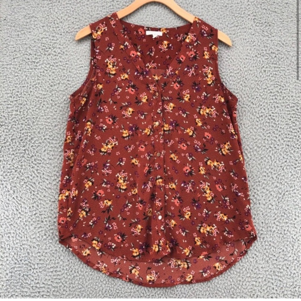 Maurices Blouse Womens Clay Rust Floral Sleeveless Button Up Casual Boho Size 2X